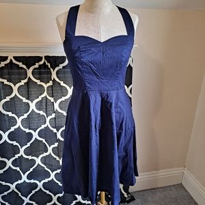 Navy Blue Sweet Heart Neckline Halter Top Corest Back Summer Dress - Topdress